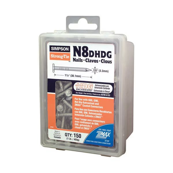 Common Nail, 2-1/2 in L, 8D, Hot Dipped Galvanized Finish, Simpson Strong-Tie, Mfr#: N8DHDG-R